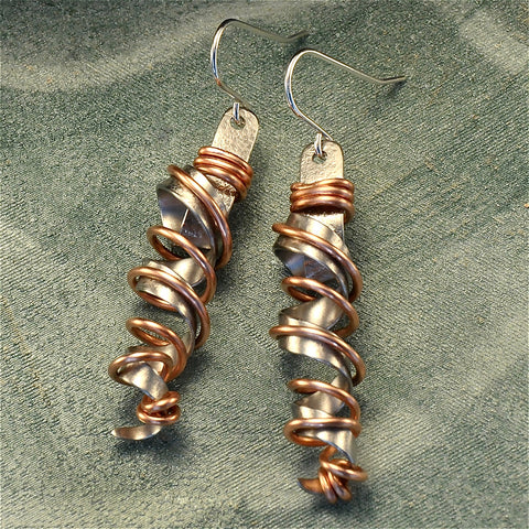 Wire wrapped twirly stainless steel earrings